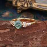 1CT Cushion Cut Moss Agate Engagement Ring Unique Marquise Cluster Wedding Promise Anniversary Dainty Ring